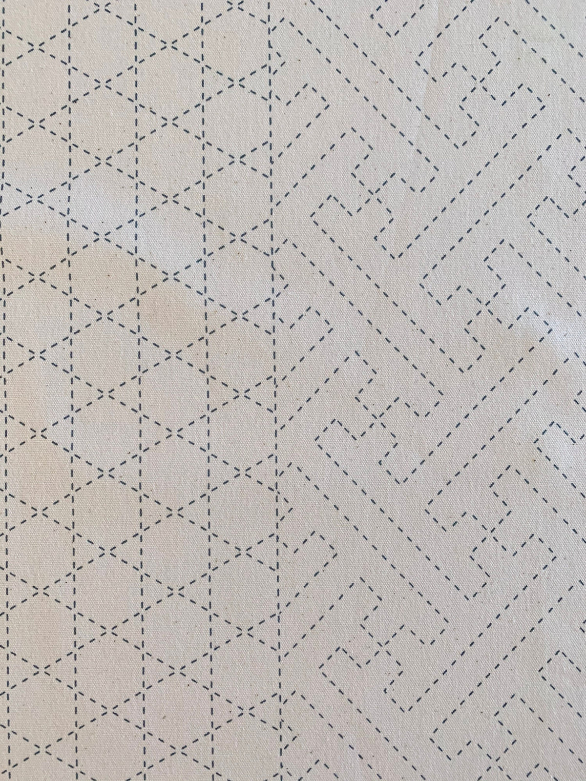 Ayatex - Family Crests Sashiko Fabric Panel - Black Blue Beige