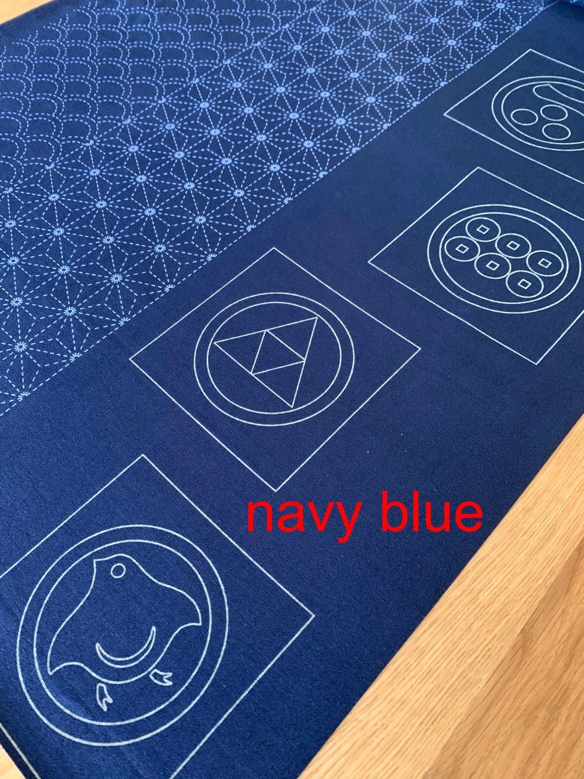Ayatex - Family Crests Sashiko Fabric Panel - Black Blue Beige