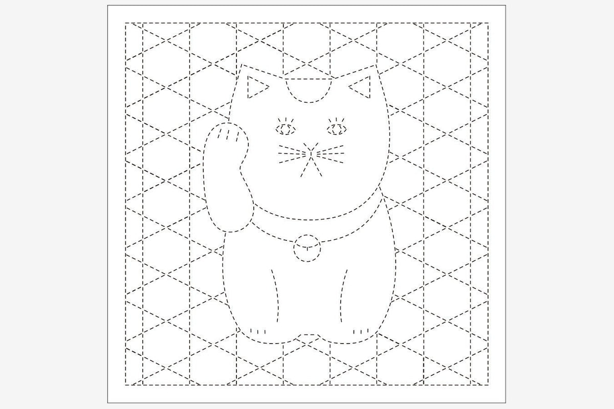 Daruma - Maneki Neko Cotton Sashiko Fukin Sampler Cloth - Blue or White