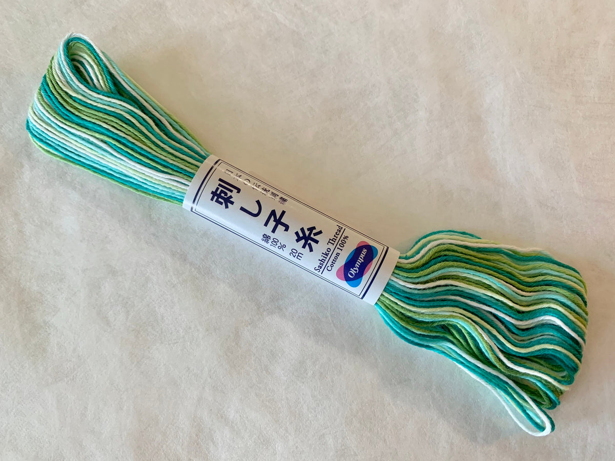 Olympus - Cotton Sashiko Thread 20m Skein - Color #51 Variegated Green