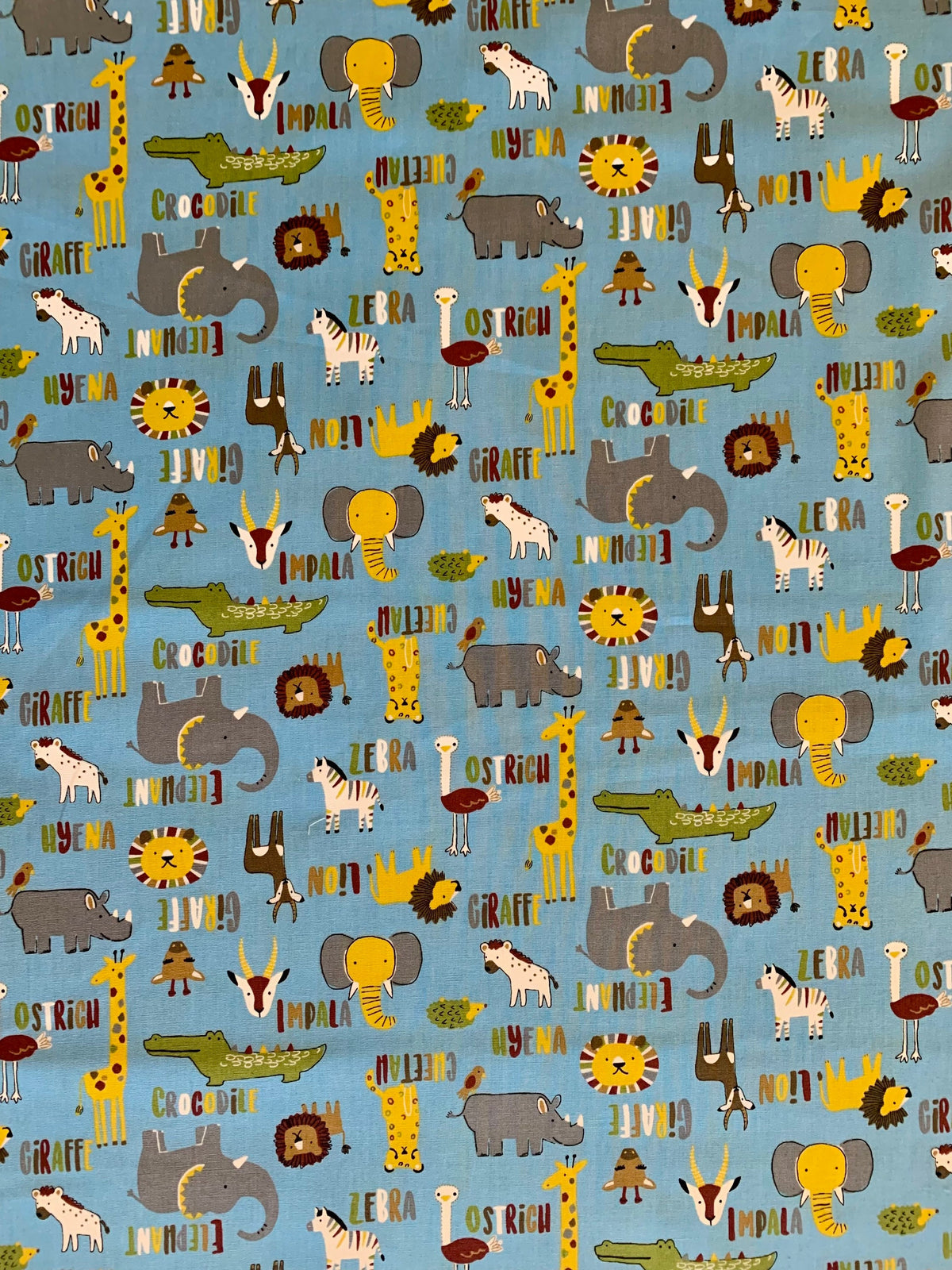 Hishiei - SALE Wild Savanah Animals Cotton Fabric - Light Blue