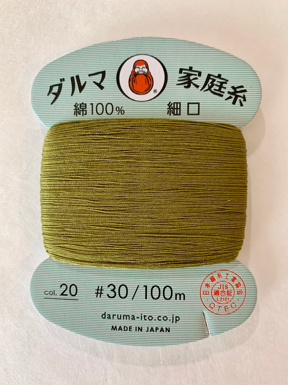 Daruma - Cotton Hand Sewing Thread Size #30 100m Card - Color #20 Warbler Green