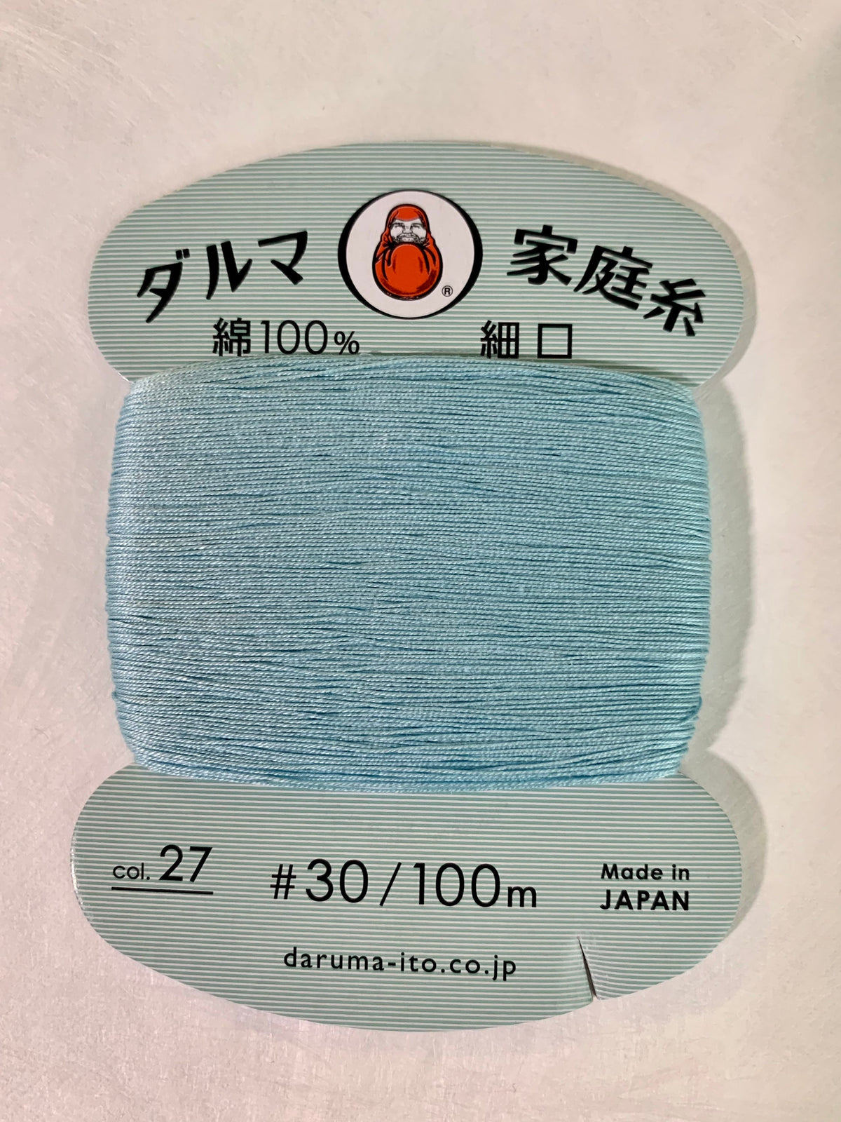 Daruma - Cotton Hand Sewing Thread Size #30 100m Card - Color #27 Water Blue
