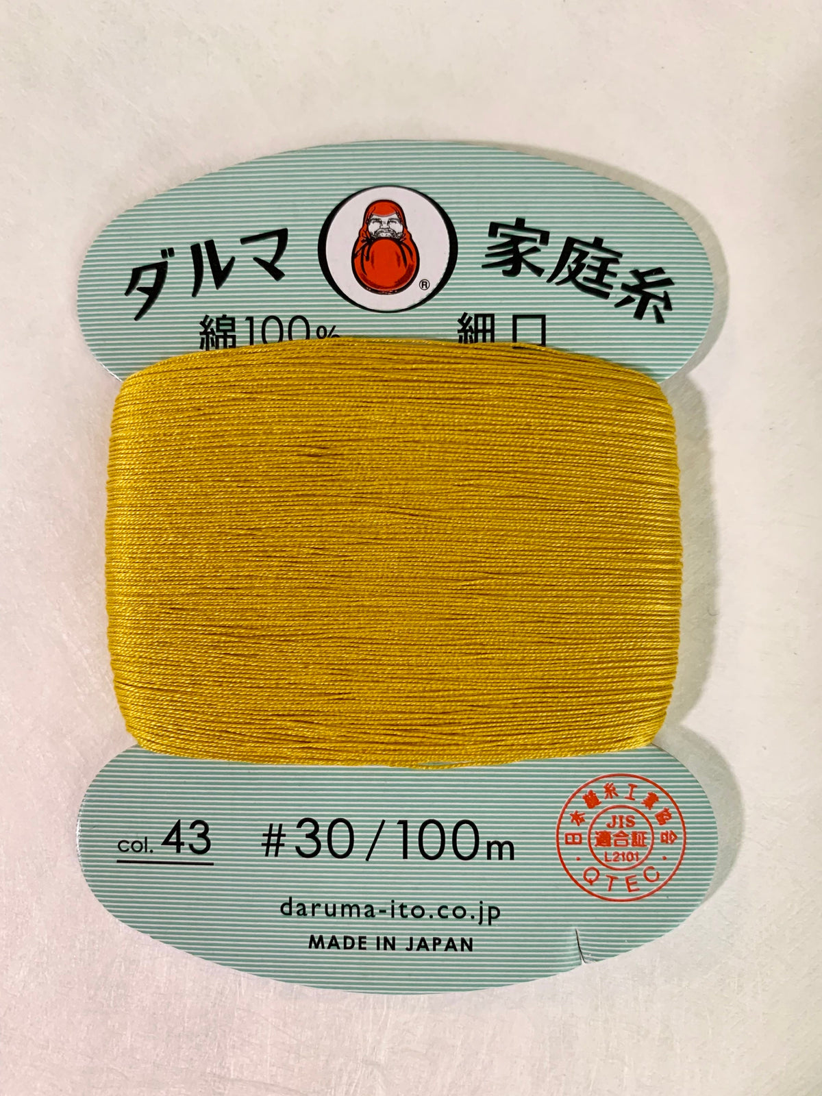Daruma - Cotton Hand Sewing Thread Size #30 100m Card - Color #43 Mustard Yellow