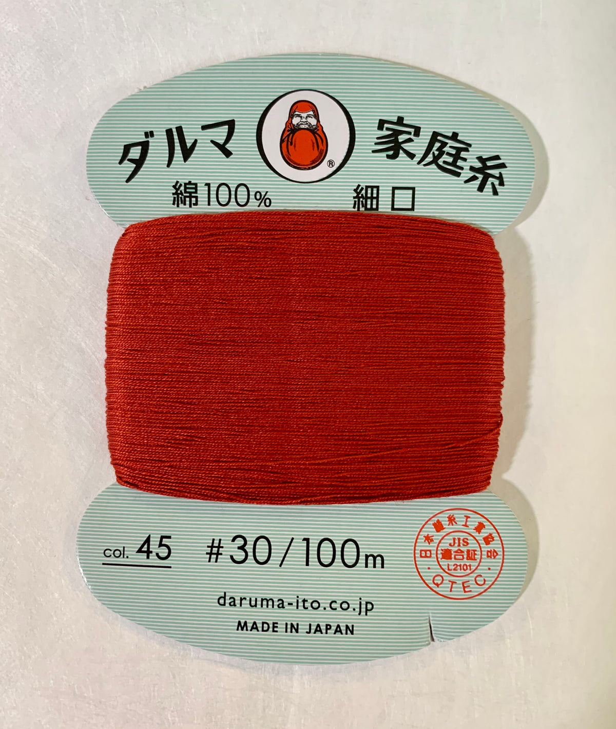 Daruma - Cotton Hand Sewing Thread Size #30 100m Card - Color #45 Madder Red