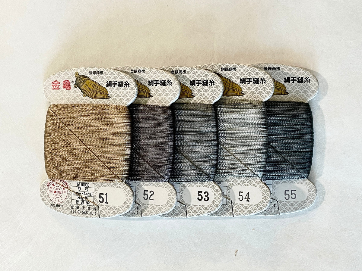 Kinkame - Silk Hand Sewing Thread 80m Card - Color #54 Silver Gray