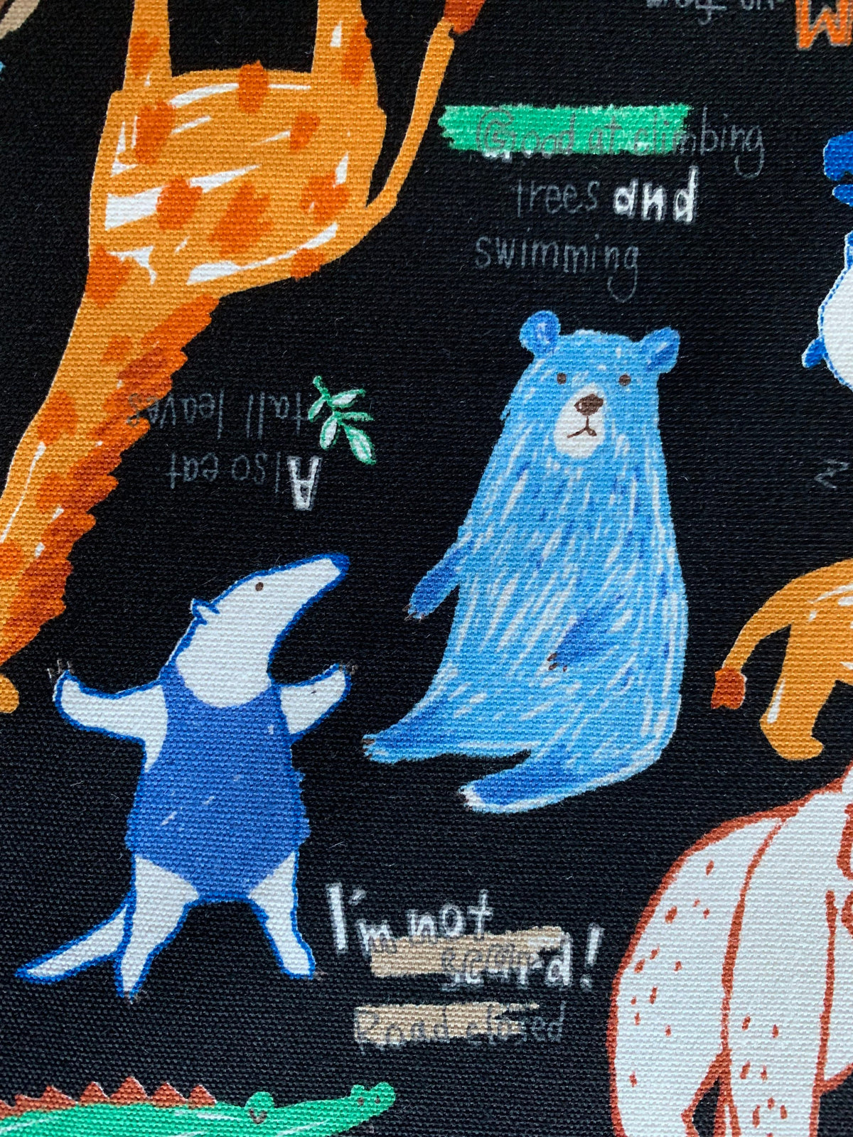 Senyo - SALE Happy Cloth Zoo Animals Cotton Oxford - Black - Half Yard
