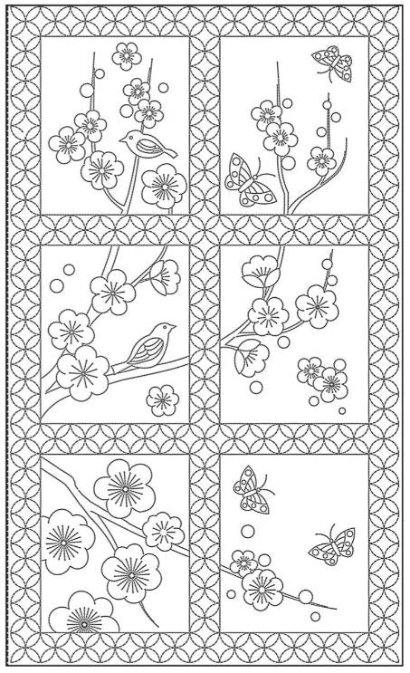 Orimono Imports - Sashiko Plum Tree Sashiko Washout Fabric Panel - Navy Panel