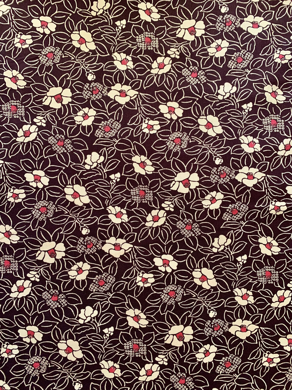 Blooming Camellias Japanese Cotton Fabric KW 3515-36D plum beige