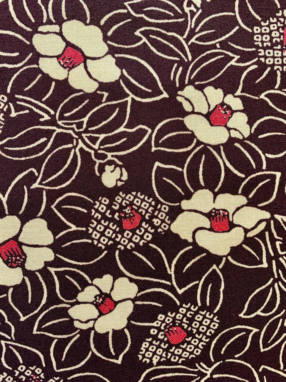 Blooming Camellias Japanese Cotton Fabric KW 3515-36D plum beige