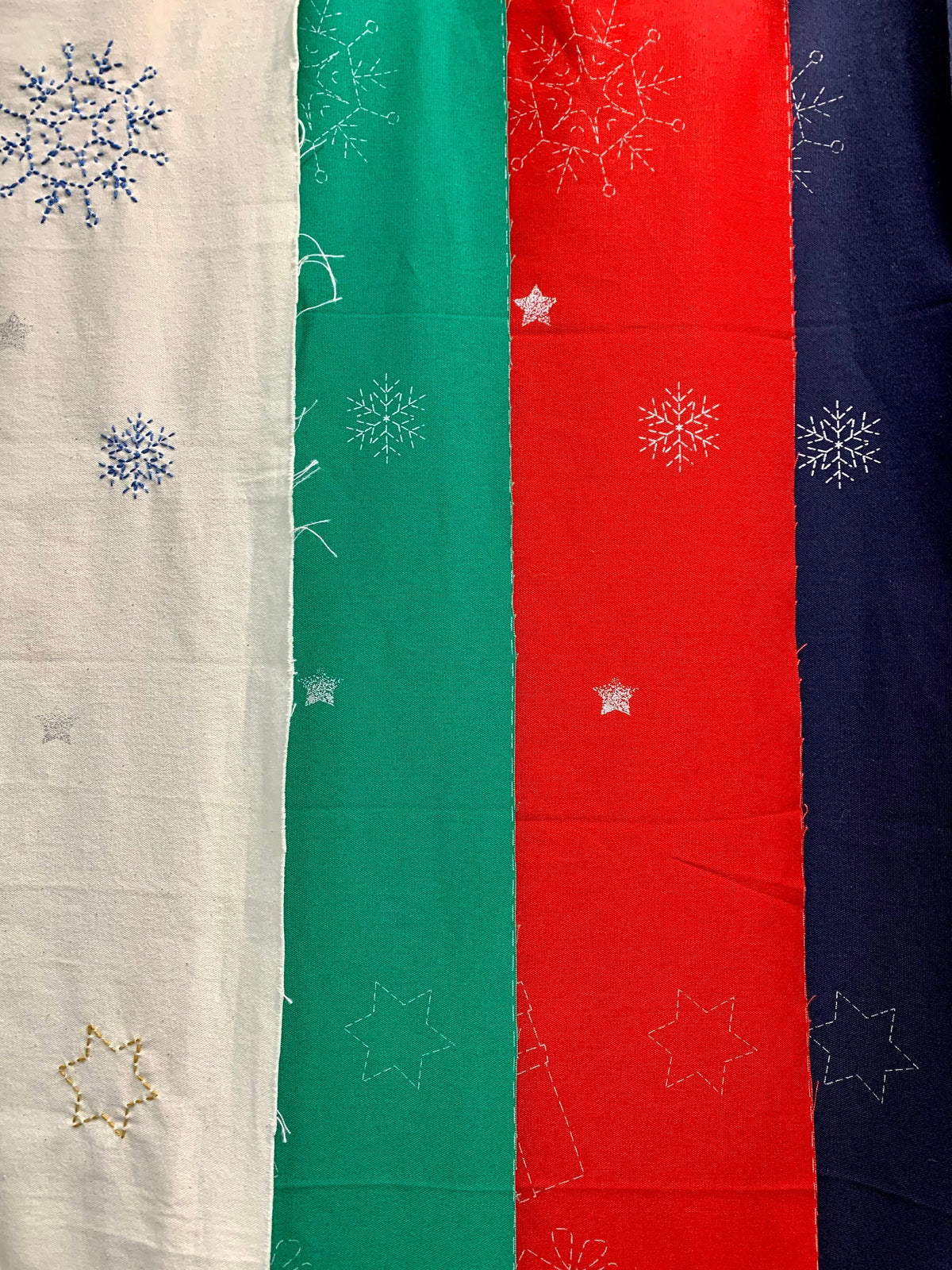 Orimono Imports - Gift Boxes Sashiko Washout Fabric Panel - Navy/Green/Red/Cream