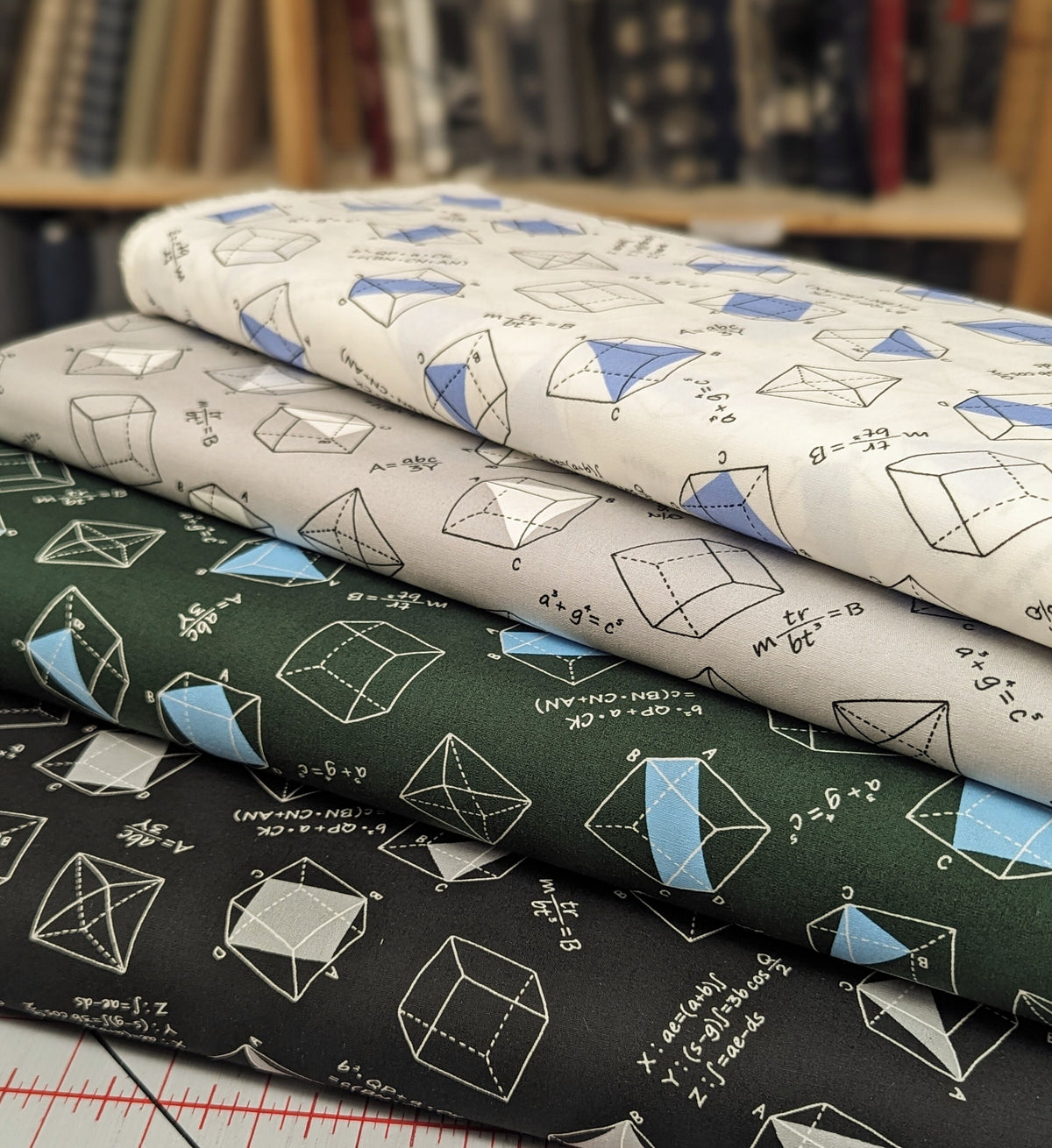 Sevenberry - SALE Geometry Cotton Fabric - Green Blue