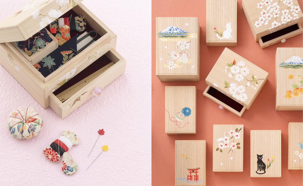 Tulip - Oharibako Sewing Box in Paulownia Wood - Deluxe Set