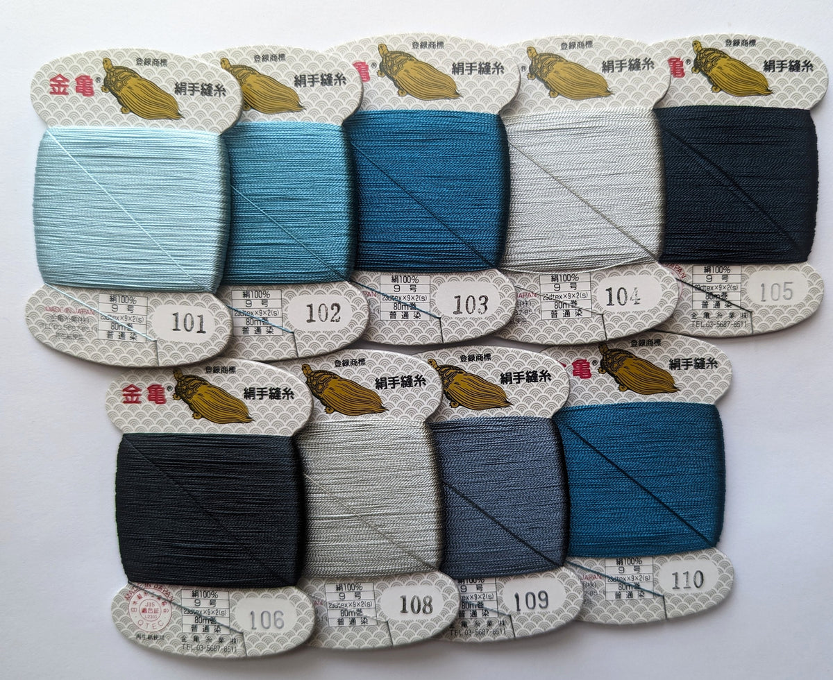 Kinkame - Silk Hand Sewing Thread 80m Card - Color #110 Plymouth Blue