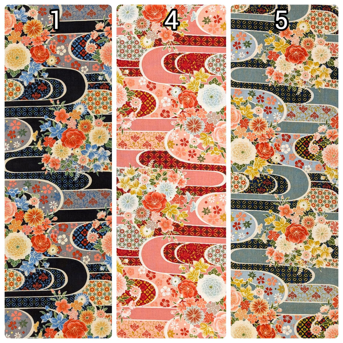 Floral Waves Sevenberry Japanese cotton fabric 850427-1-4 pink and red