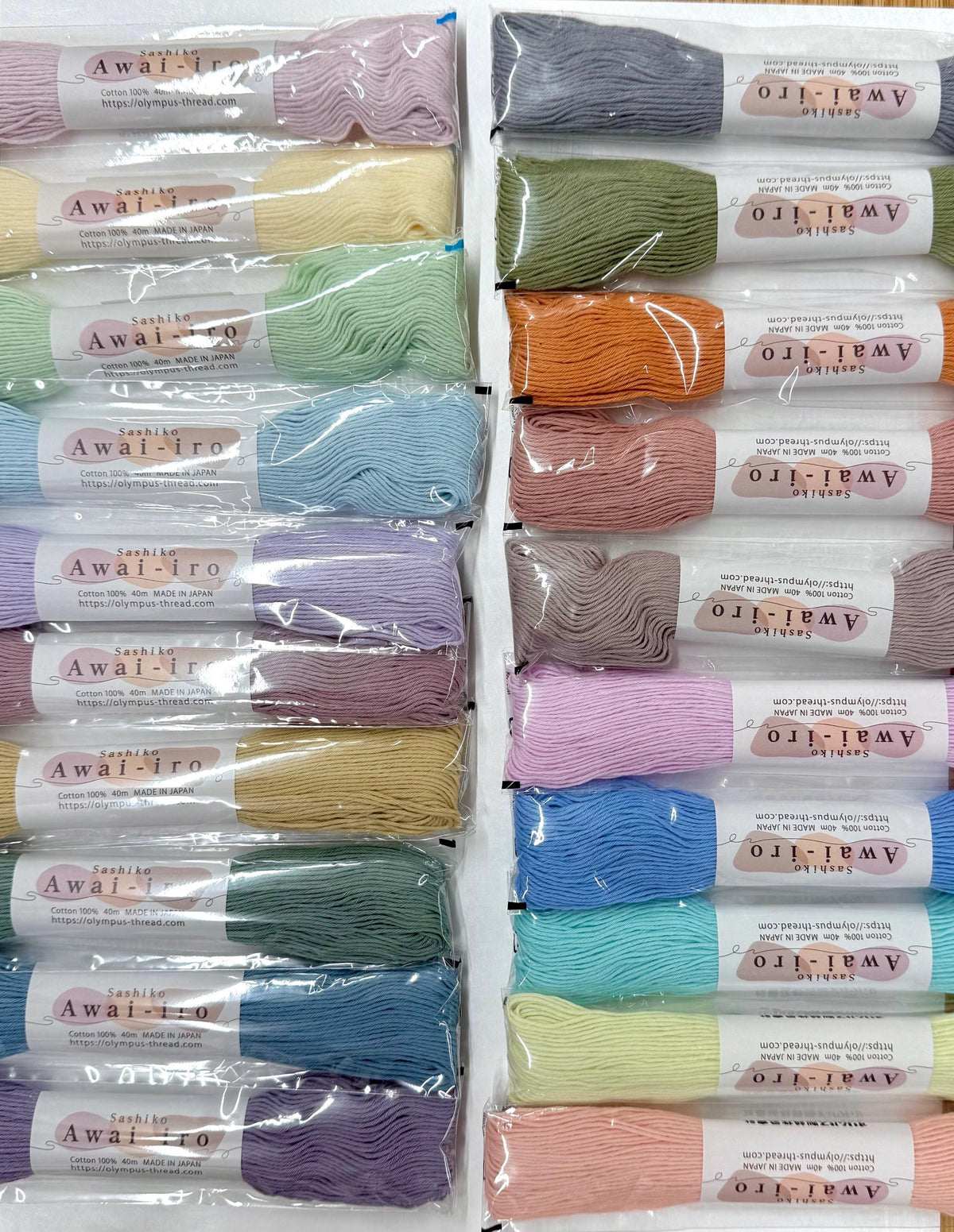 Olympus - Cotton Sashiko Thread 40m Skeins Set of 20 Colors - "Awai-Iro" Pastel