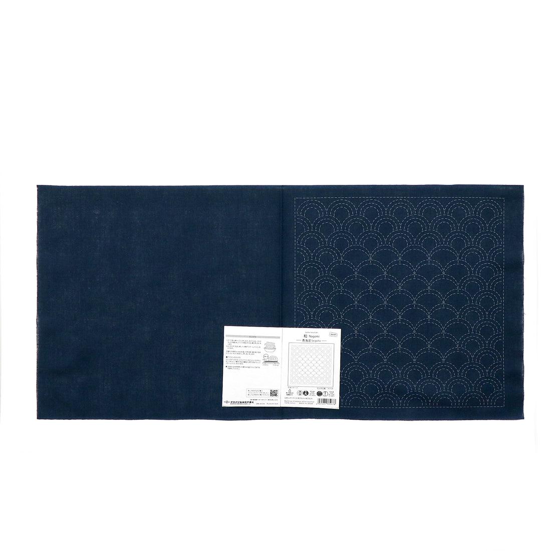Olympus - Nagomi Collection "Seigaiha" Cotton Sashiko Sampler Cloth - Navy