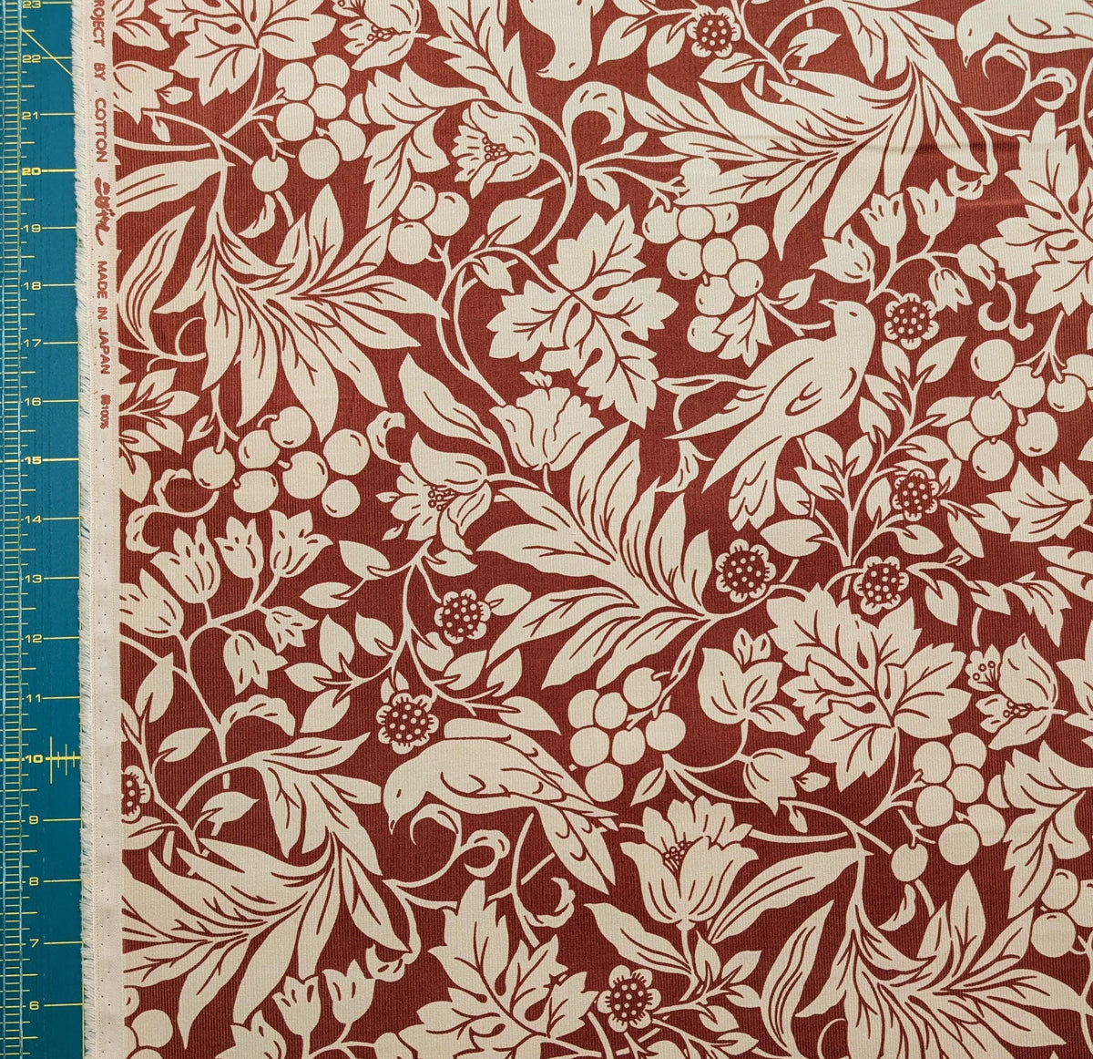 Kobayashi - NEW Botanical Doves Pin Wale Cotton Corduroy - Red & Ivory