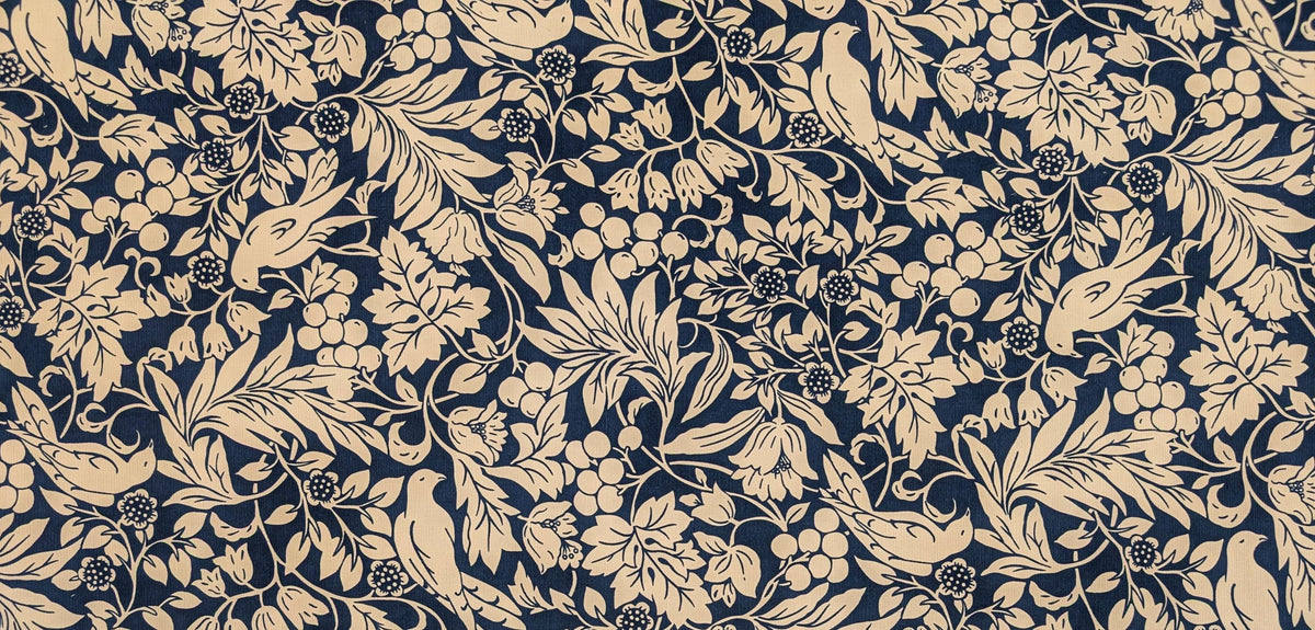 Kobayashi - NEW Botanical Doves Pin Wale Cotton Corduroy - Ivory & Blue