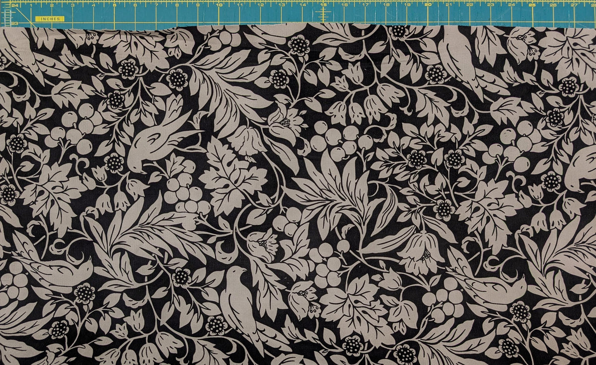 Kobayashi - NEW Botanical Doves Pin Wale Cotton Corduroy - Black & Gray
