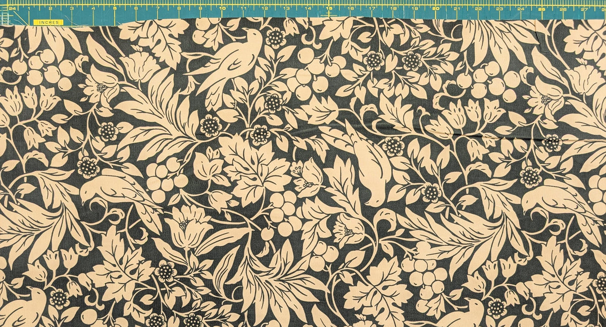 Kobayashi - NEW Botanical Doves Pin Wale Cotton Corduroy - Ivory & Green