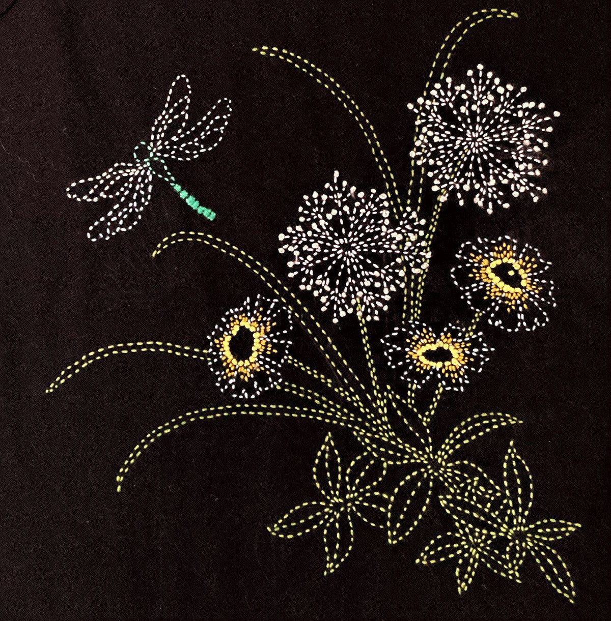 Sylvia Pippen - Queen Anne's Lace Pre-Printed Sashiko Cotton Panel - Black