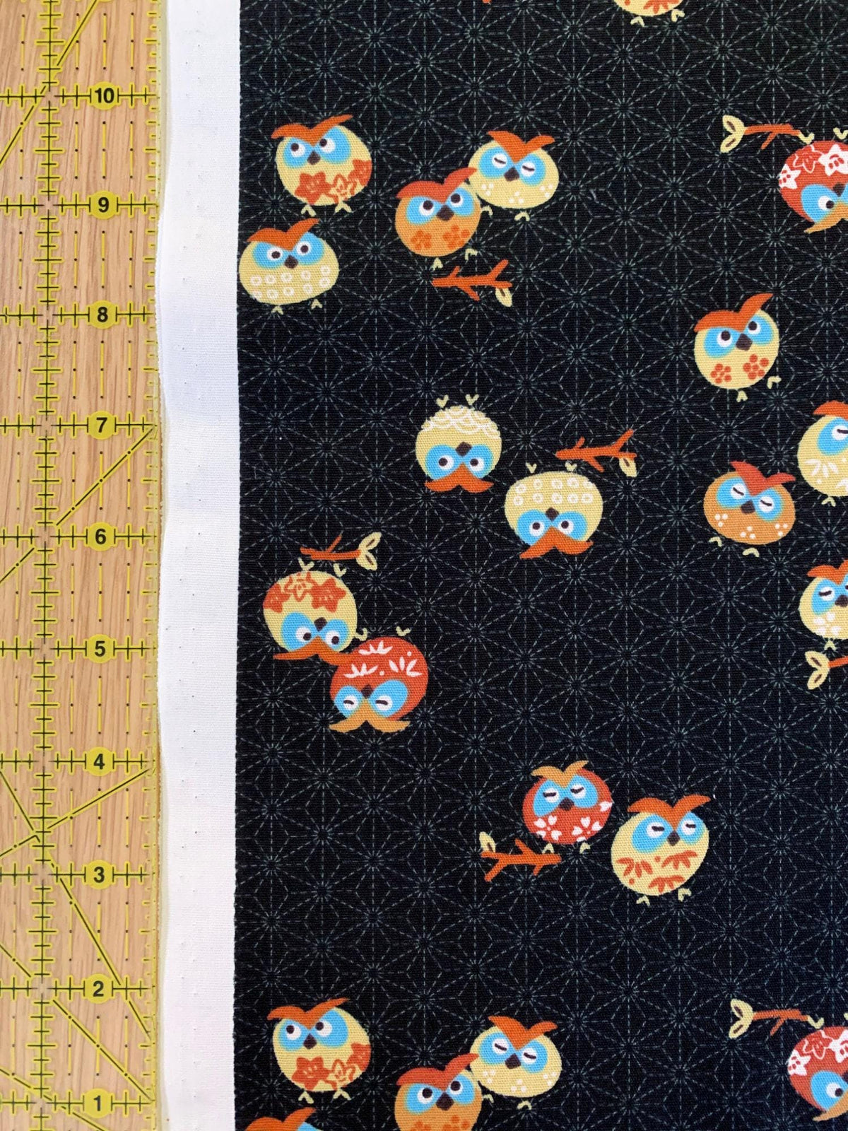 Yamaoka - Cute Owls Cotton Fabric - Black
