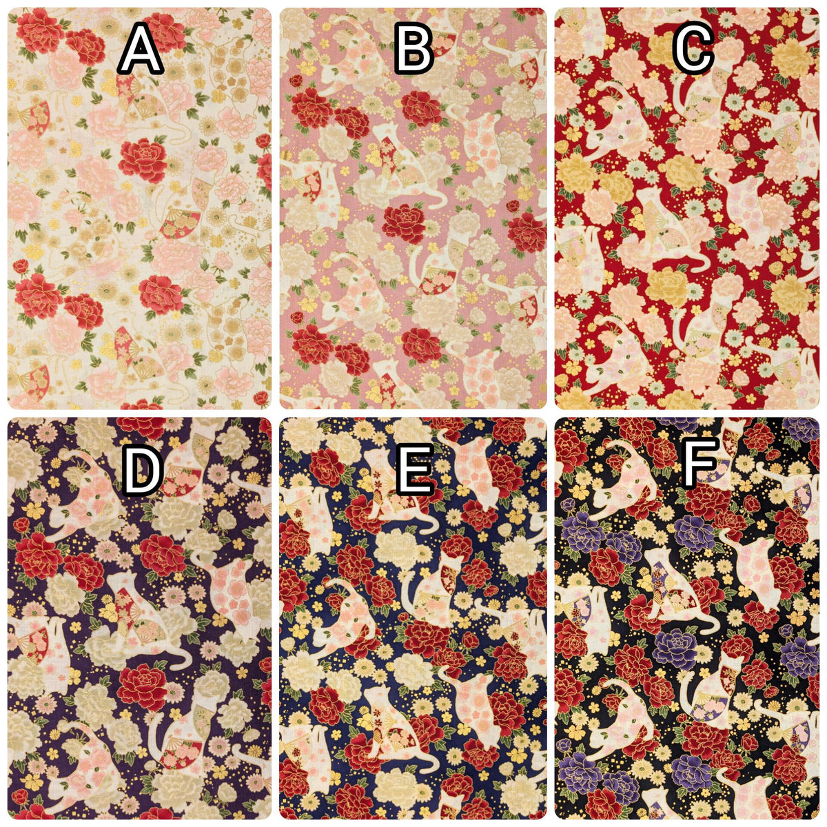 NEW Cats and Roses QuiltGate Hyakka Ryoran Japanese cotton fabric HR3480-12 C red