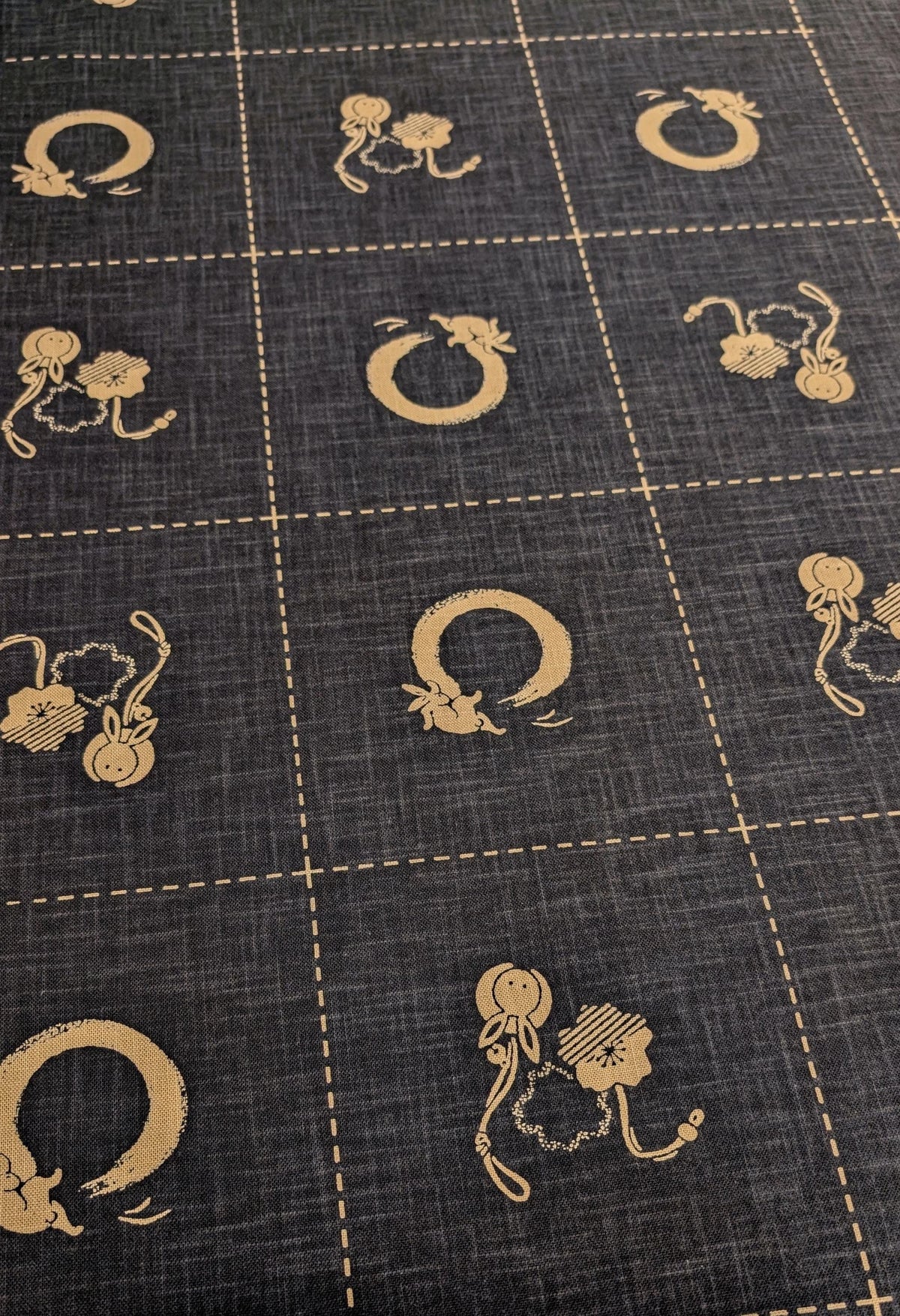 NEW Enso Rabbit hand stenciled Japanese cotton fabric KP7090-140 B black - half yard