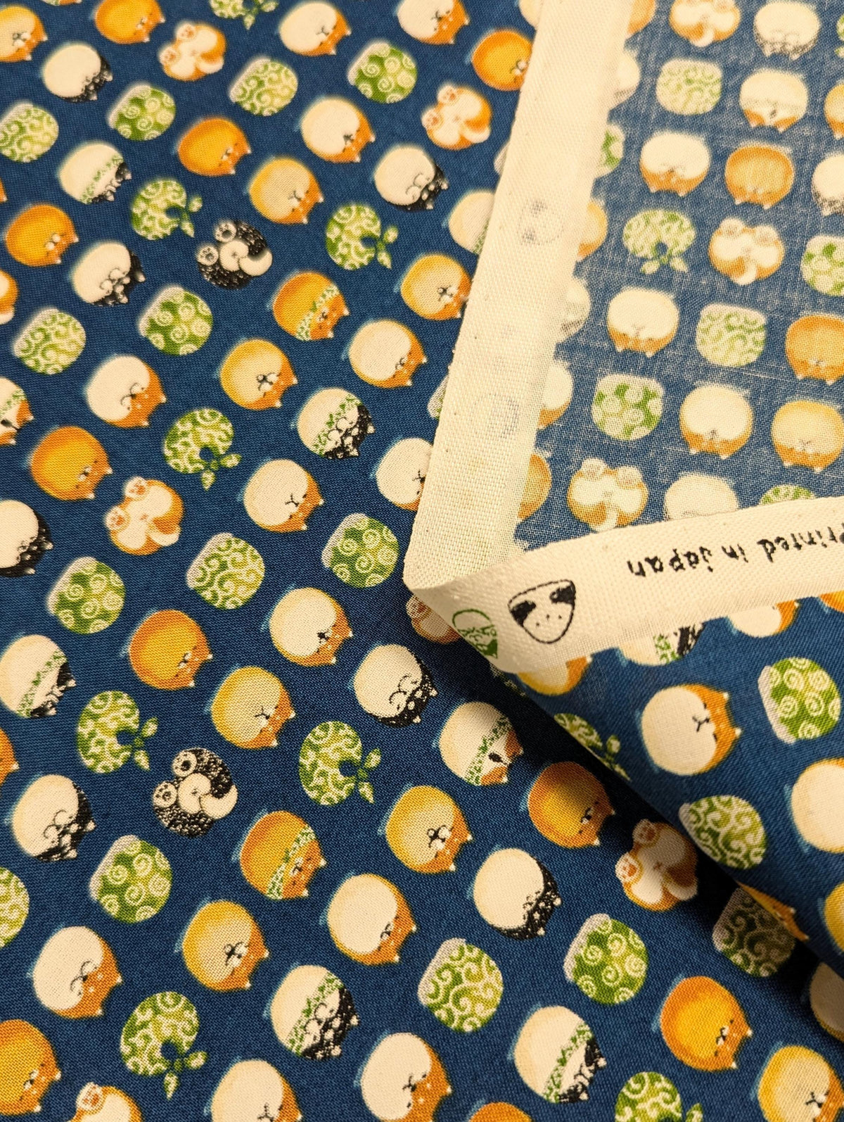 Senyo - Shibas With Furoshiki Cotton Fabric - Navy Blue