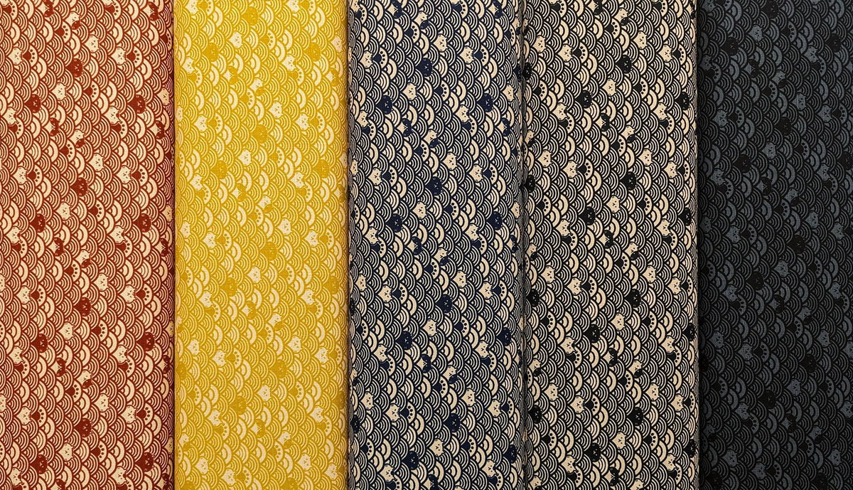 Cosmo - Waves with Cats Cotton Dobby - Yellow