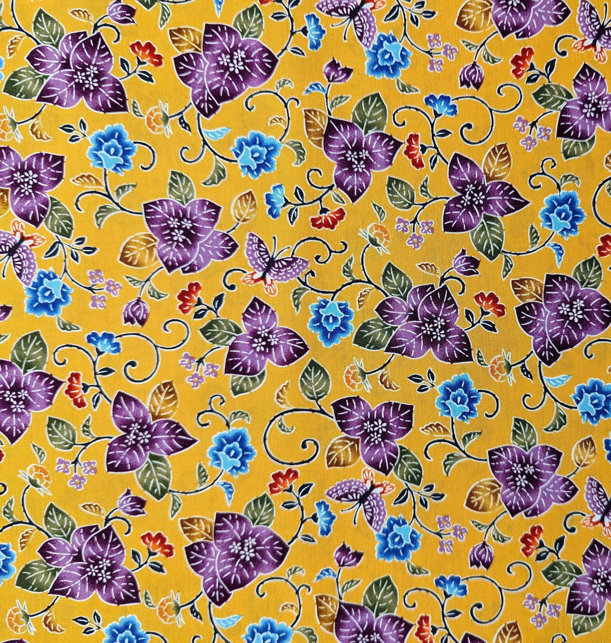 Cosmo - Tropical Bingata Flowers Cotton - Yellow