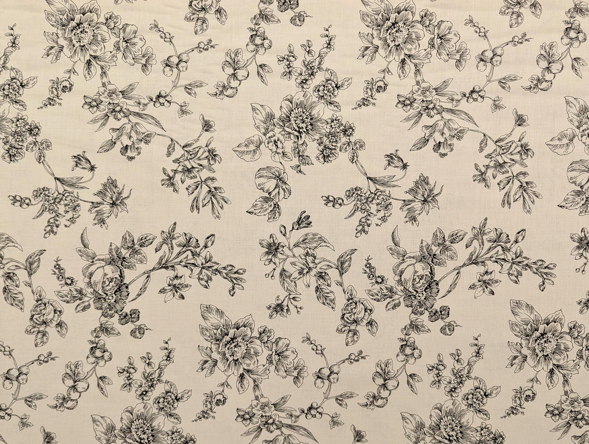 Hokkoh - Botanical Sketch Organic Cotton Lawn - Beige and Black