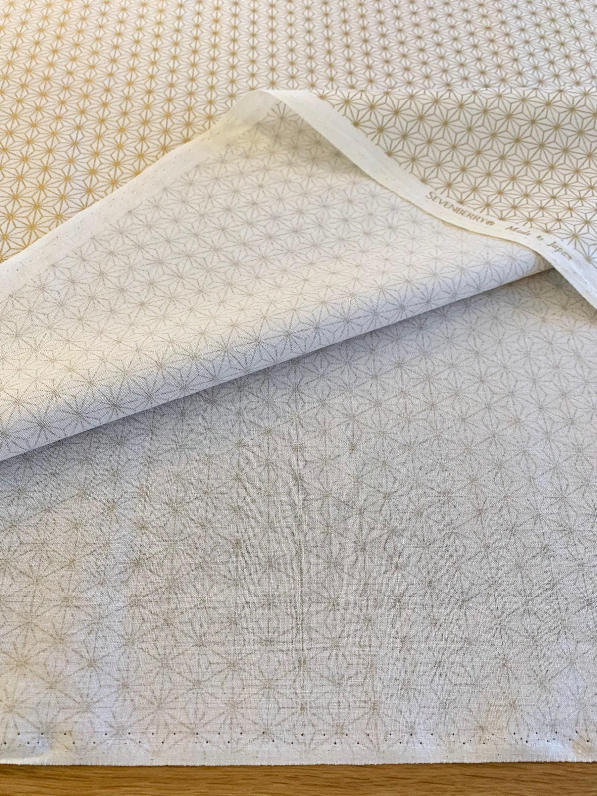 Sevenberry - Golden Asanoha Stars Cotton Fabric - White