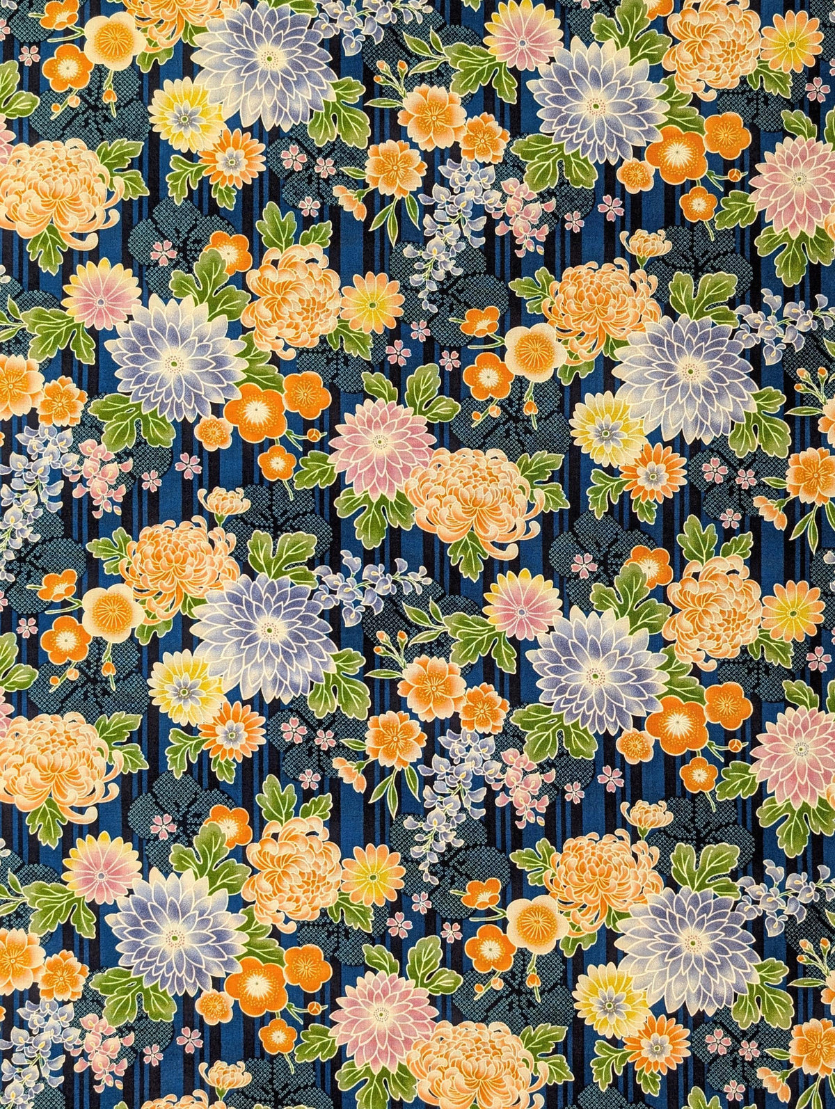 Sevenberry - Striped Shibori Flowers Cotton Fabric - Blue