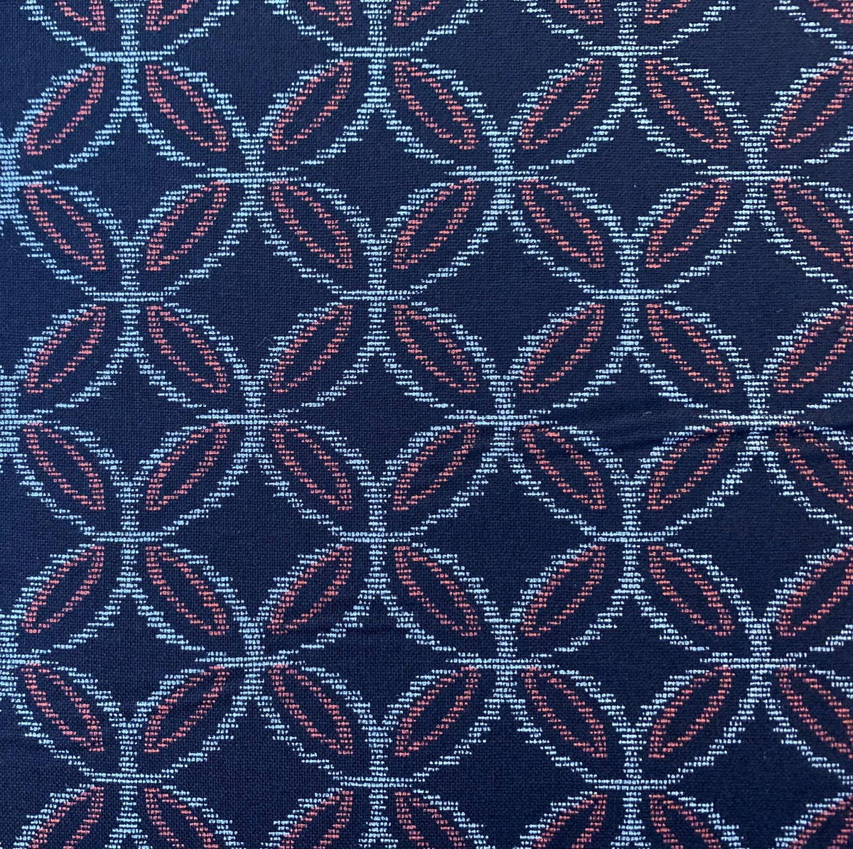 Sevenberry - Printed Ikat Kasuri Shippou Circles Cotton Fabric - Navy Orange
