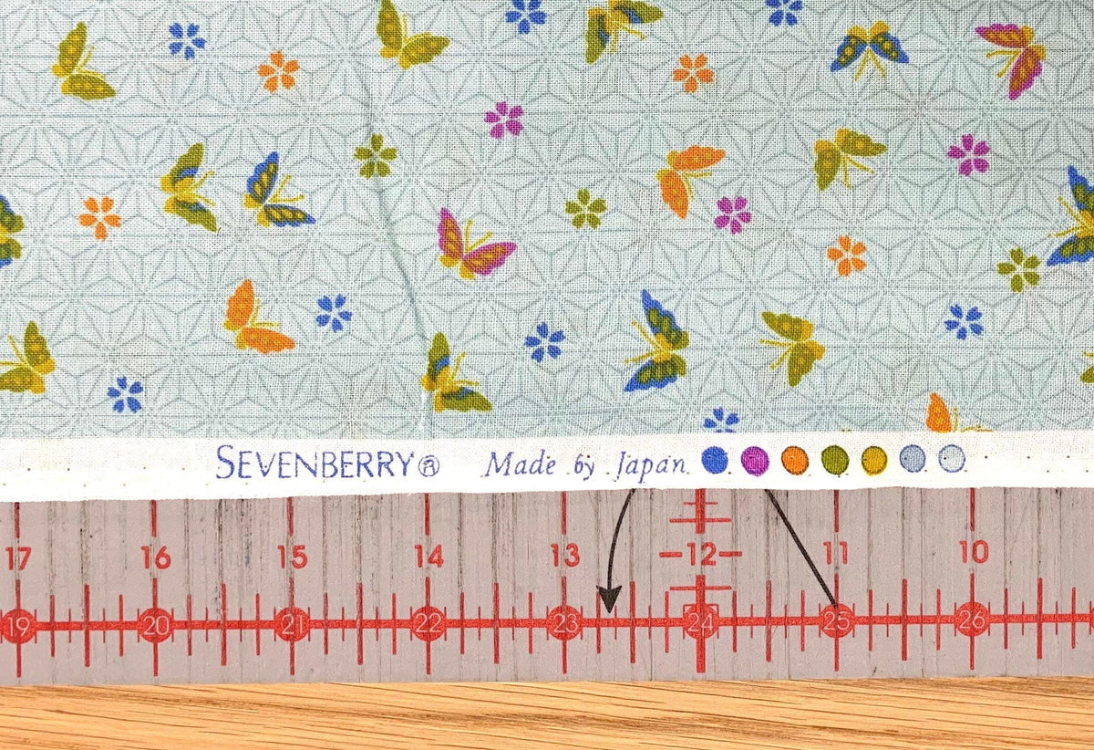 Sevenberry - Little Butterflies and Asanoha Stars Cotton Fabric - Pale Blue