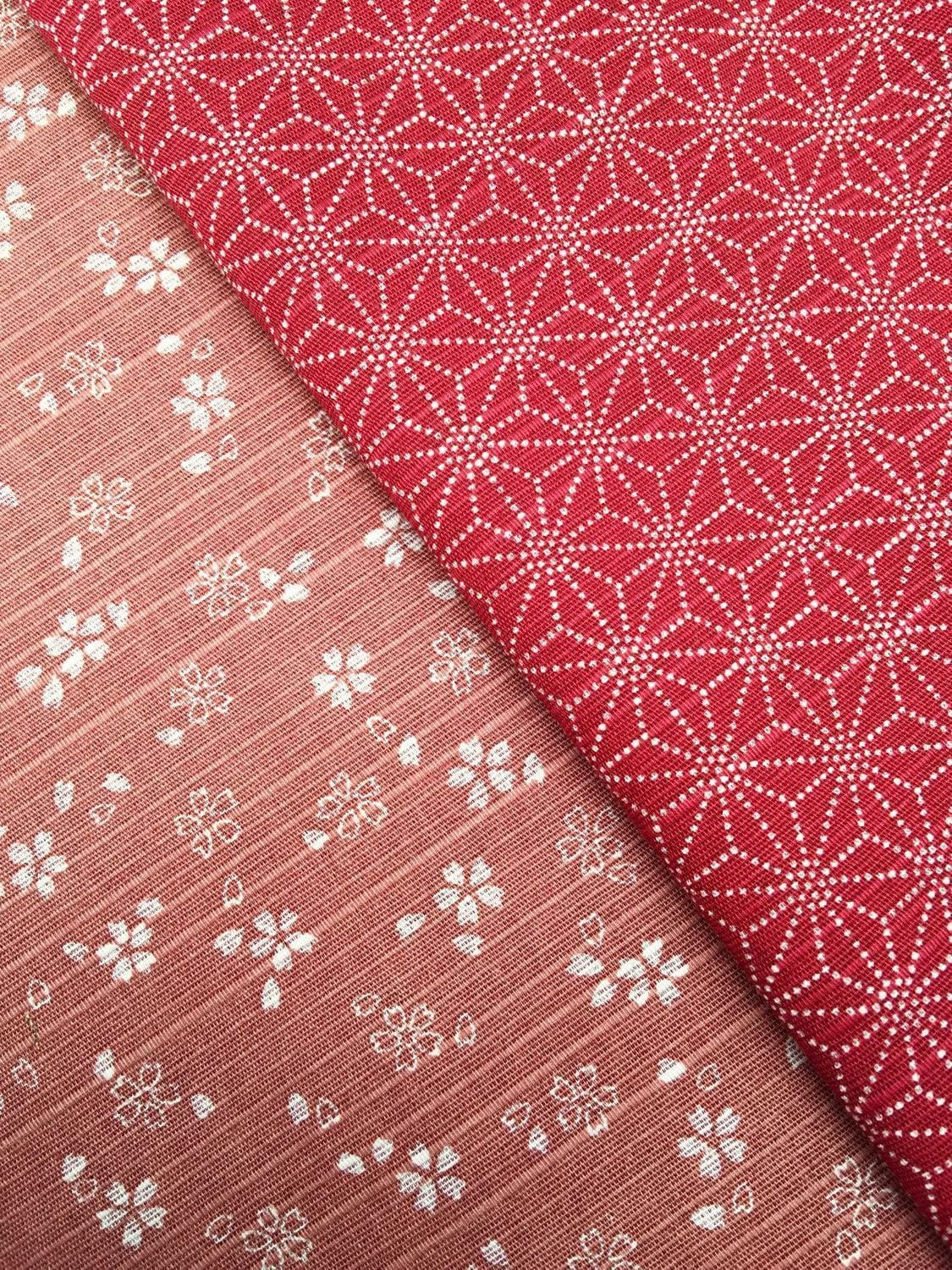 Sevenberry - Double-Sided Cherry Blossom and Asanoha Cotton Dobby - Pink and Red