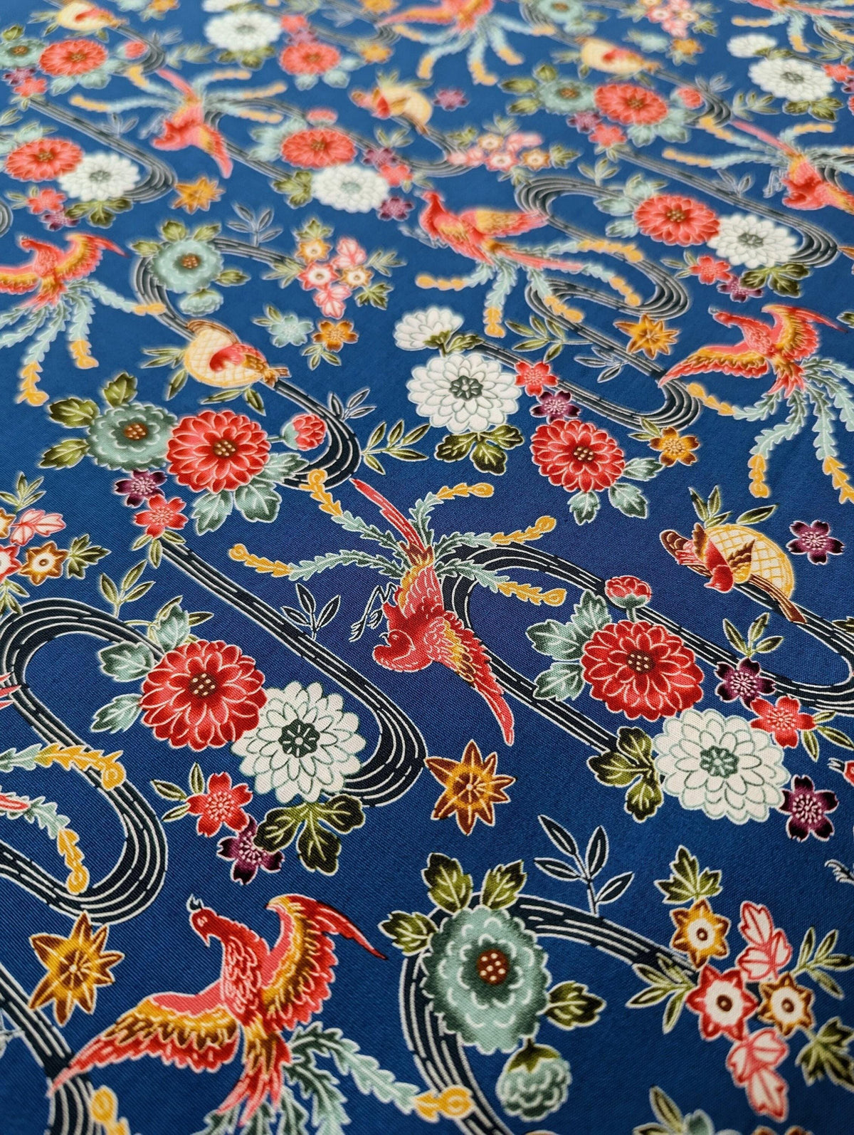 Cosmo - Bingata Phoenix and Flowers Cotton - Blue