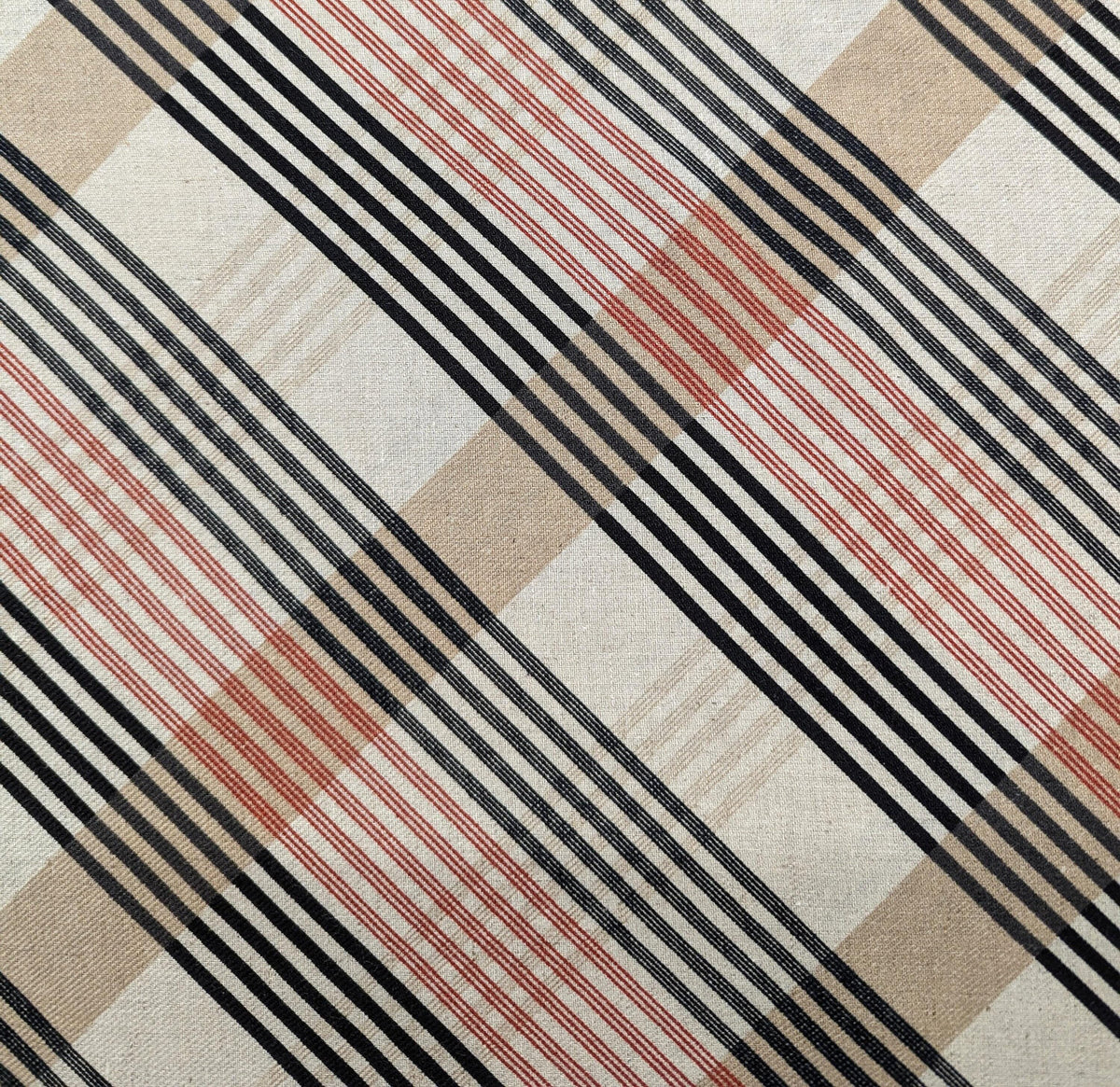 Kokka - Plaid Stripe Cotton/Linen Fabric - Red