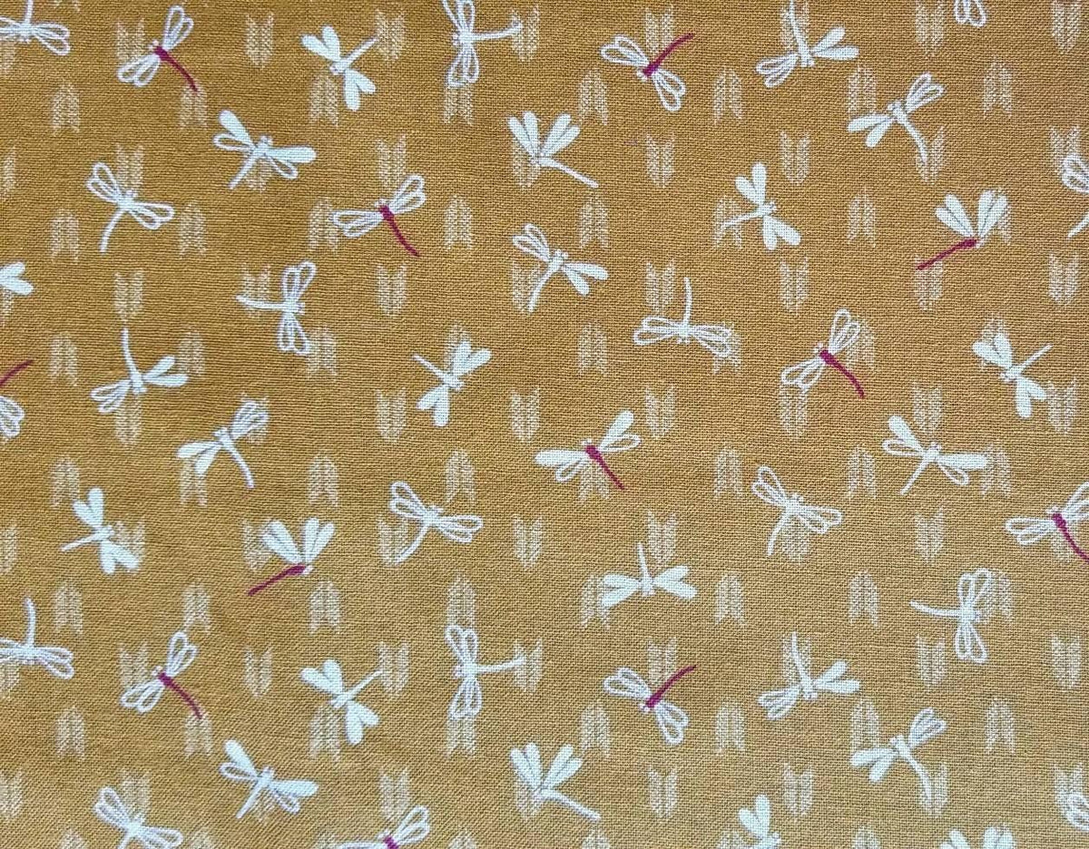 Sevenberry - Dragonflies with Arrows Cotton Fabric - Mustard Yellow