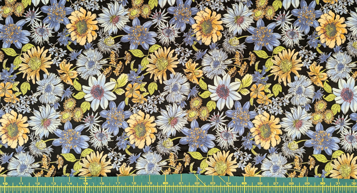 Hokkoh - Meadow Bouquet Cotton Fabric - Black