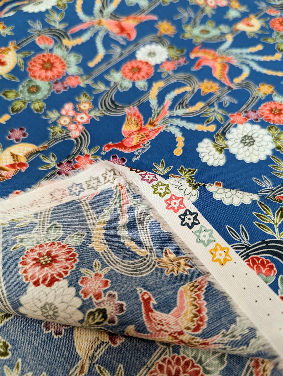 Cosmo - Bingata Phoenix and Flowers Cotton - Blue