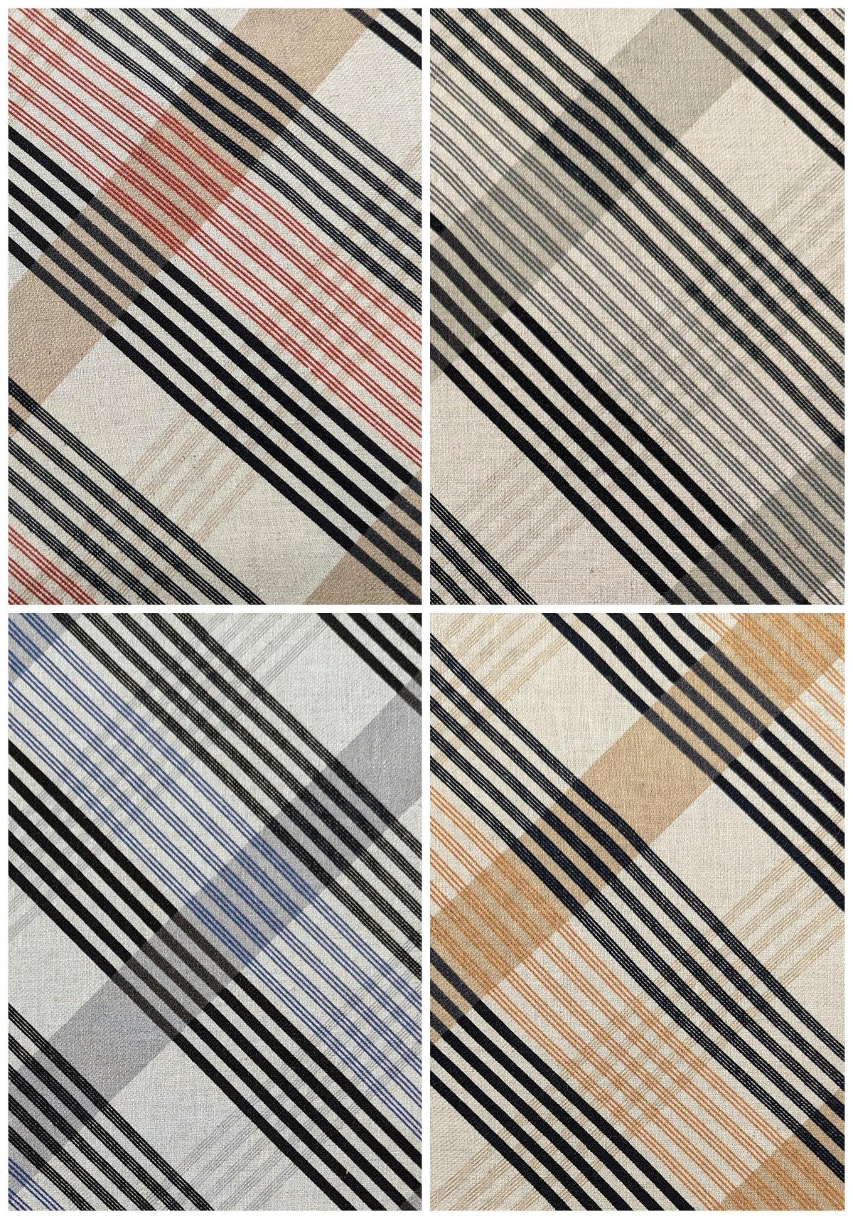Kokka - Plaid Stripe Cotton/Linen Fabric - Red
