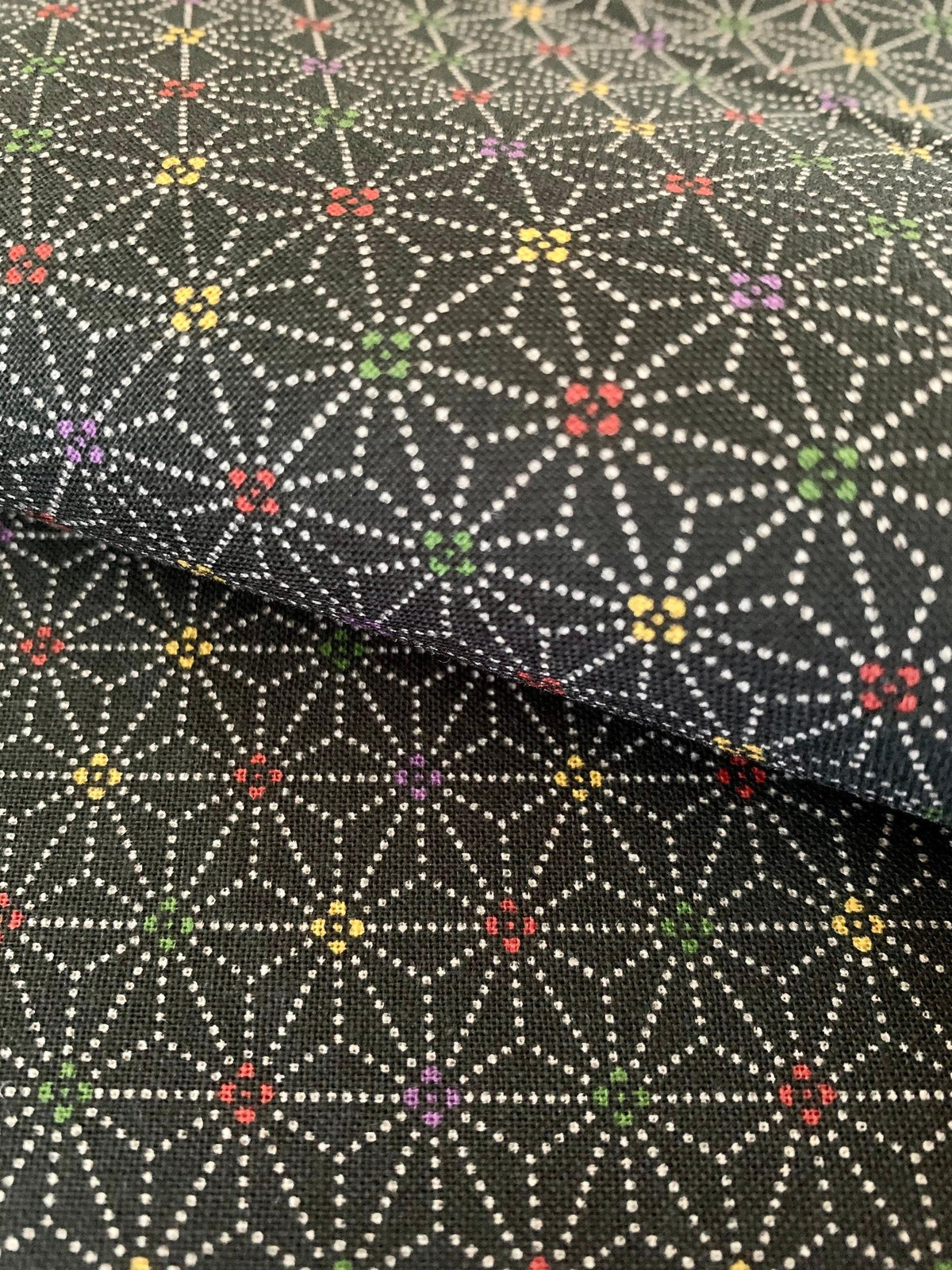 Sevenberry - Dotted Asanoha Stars Cotton Fabric - Black