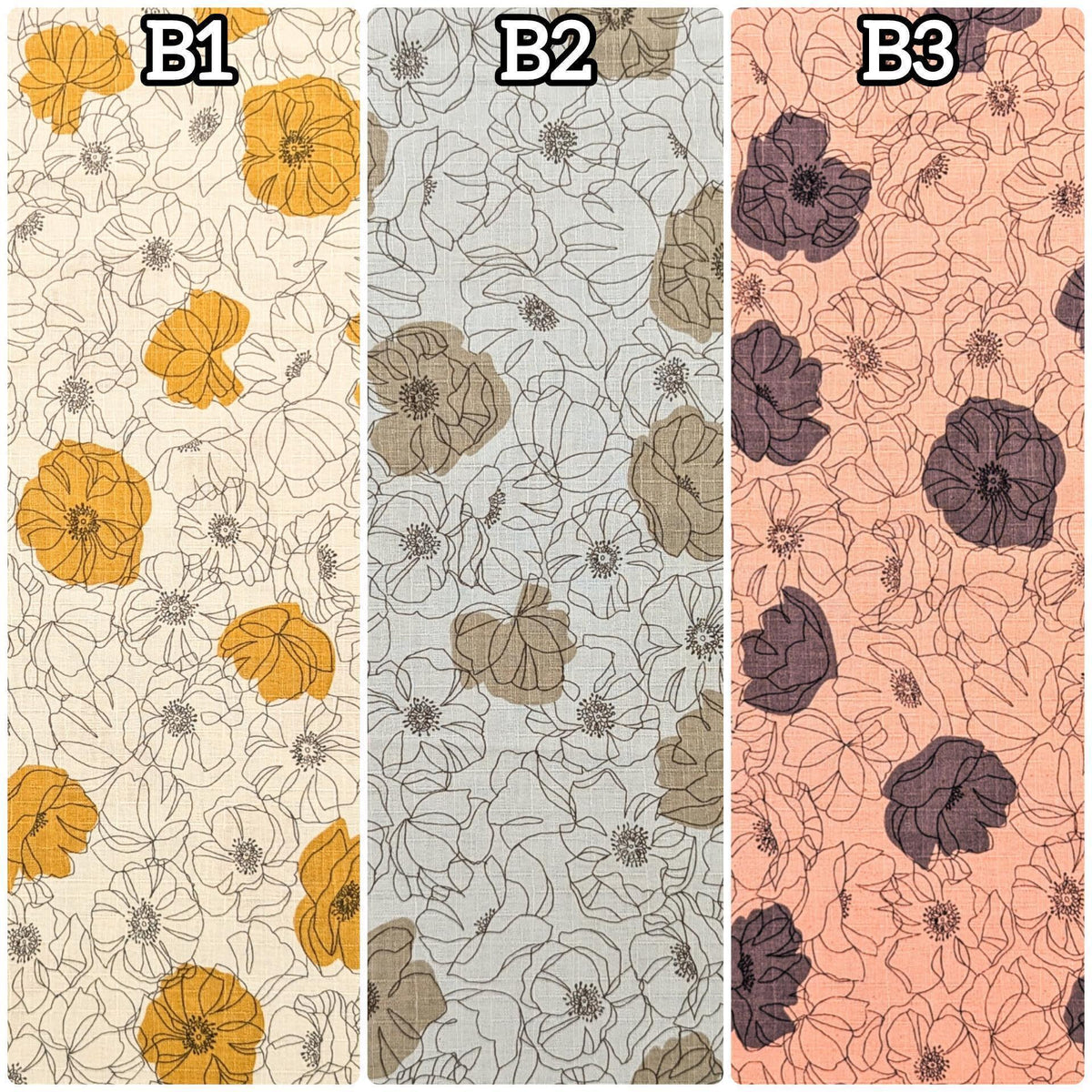 Koizumi - Line Art Poppies Cotton Dobby - Pink and Gray