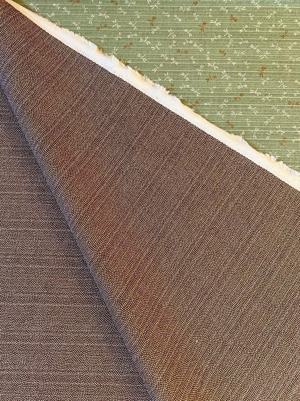 Sevenberry - Double Sided Dragonfly and Same-Komon Cotton Shantung - Green Brown