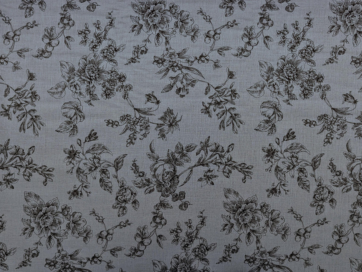 Hokkoh - Botanical Sketch Organic Cotton Lawn - Blue and Black