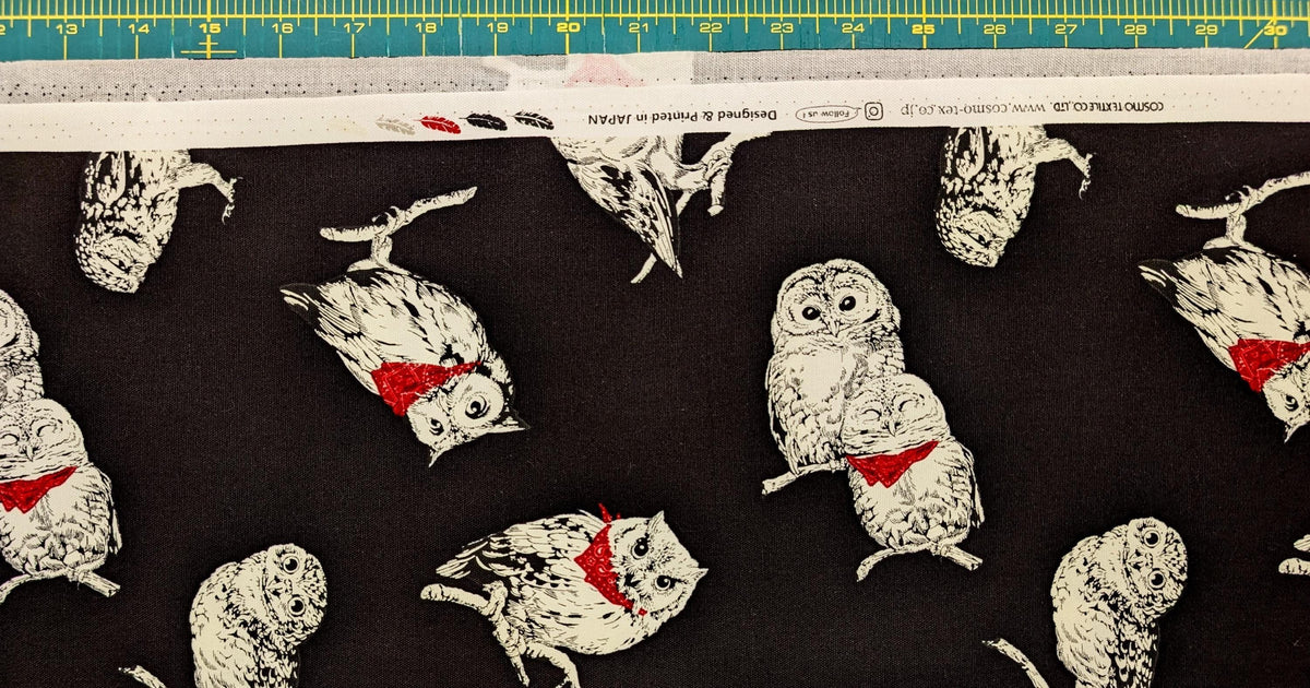 Cosmo - Owls in Bandanas Cotton Oxford - Black
