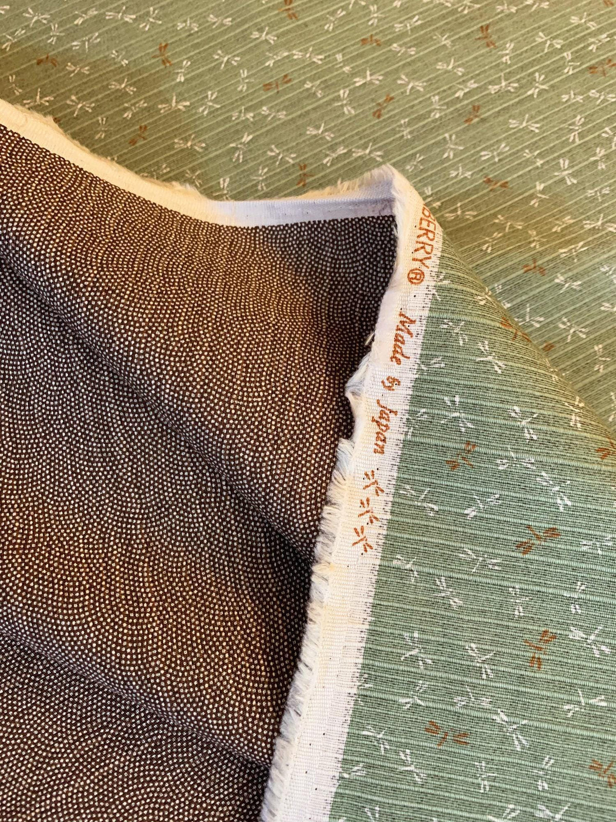 Sevenberry - Double Sided Dragonfly and Same-Komon Cotton Shantung - Green Brown